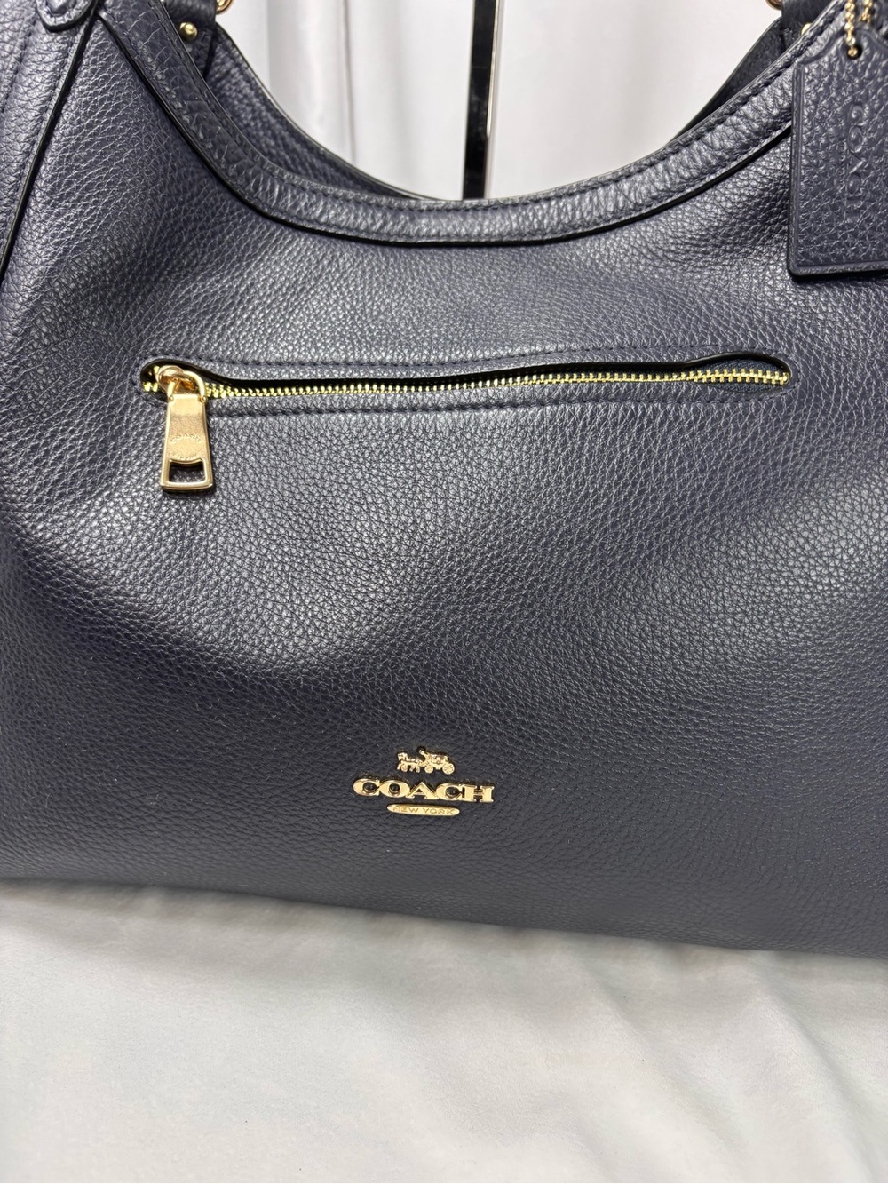 Coach Kristy Shoulder Bag Navy Pebbled Leather Gold Hardware Tote Purse - Picture 6 of 16
